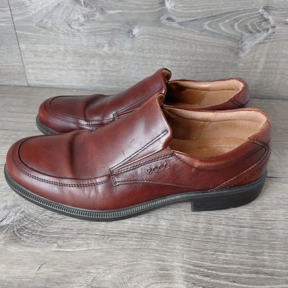 ECCO Helsinki 2 Shoes Mens 9-9.5 EU 43 Brown Leather Apron Toe Slip On Loafers